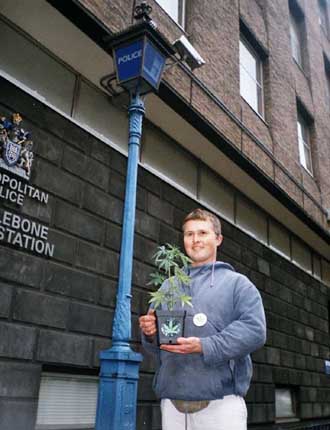 An activist in action - Free Rob Cannabis, 2004